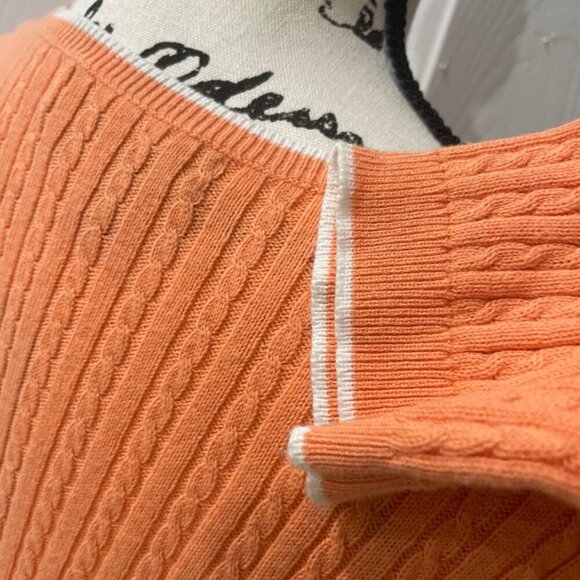PREPPY COQUETTE CABLE KNIT SWEATER RALPH LAUREN 100% COTTON V NECK SZ PM CORAL - Picture 6 of 16
